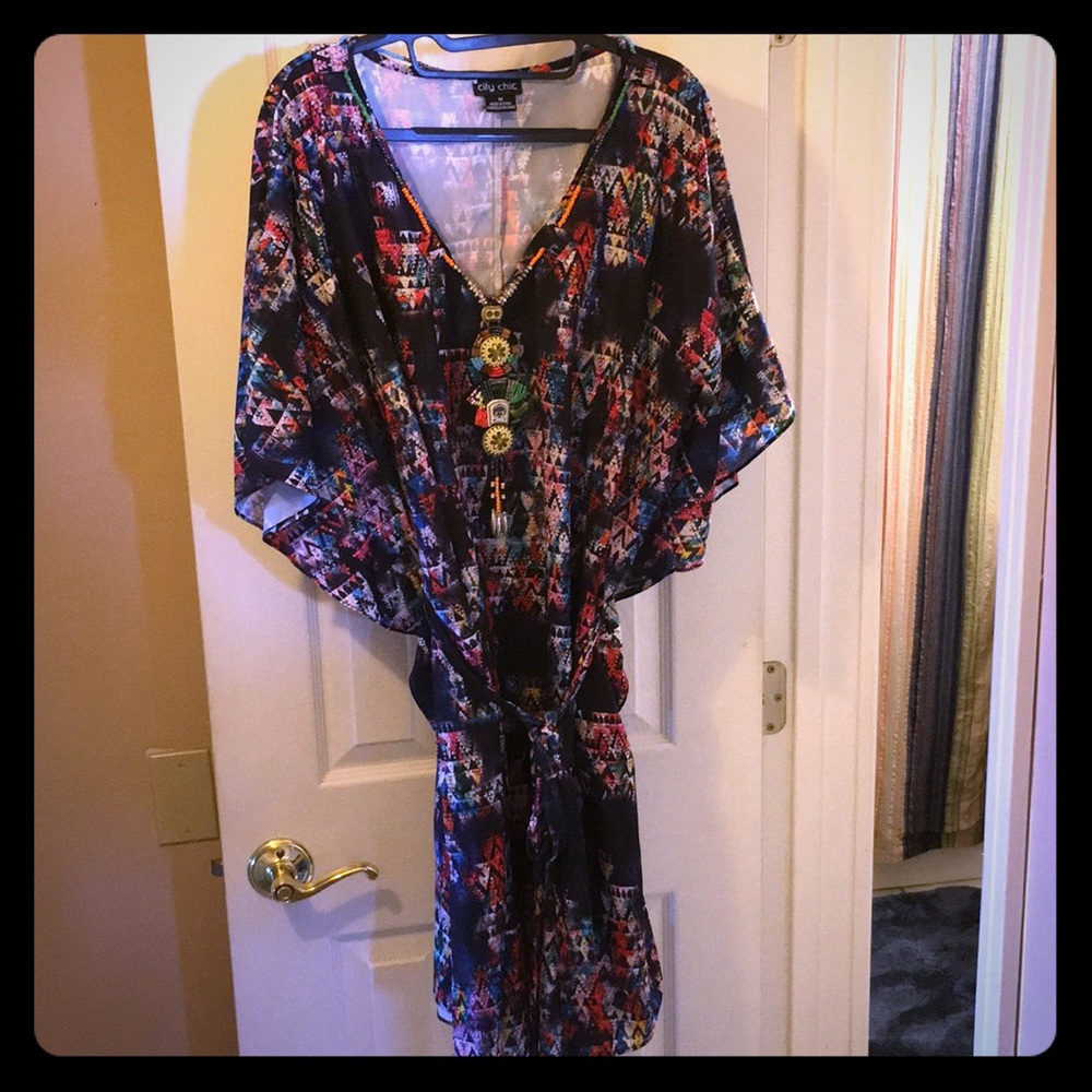 City Chic tunic dress with statement necklace